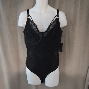 NWT 2X Deesse Lingerie Black Lace Chemise Bodysuit